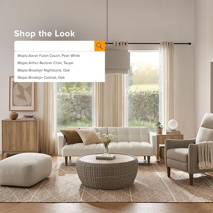 mopio 76.4" Futon Sofa Bed, Couch, Loveseat, Sleeper Sofa, Mid Century Modern Futon Couch, Sofa Cama, Couches for Living Room (Aaron, Pearl White Boucle)