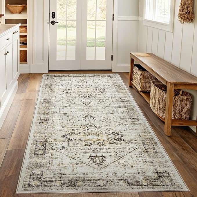 AMADA HOMEFURNISHING 2x6 Washable Runner Rug, Non-Slip Backing & Durable Edge Binding, Vintage Entryway Runner Rug for Bedroom & Hallway
