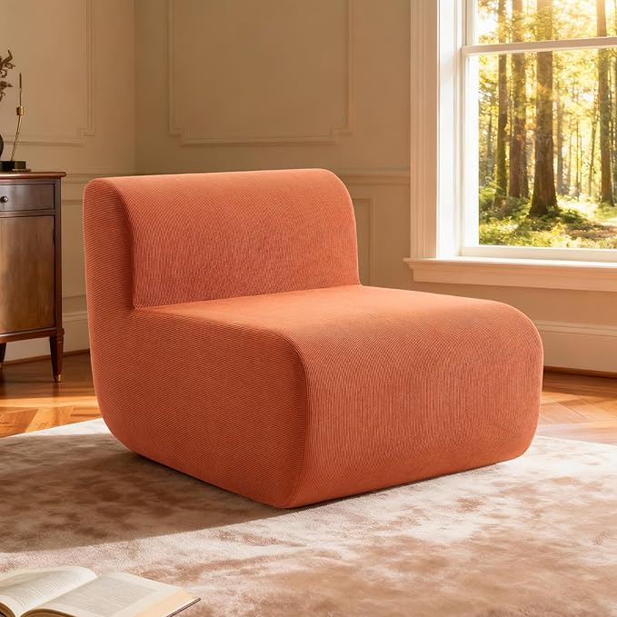 Single Sofa Chair, Upholstered Floor Sofa Couch Fireside Beanbag Chair,Corduroy Boneless Couch for Small Spaces,Memory Foam Lounge Chair for Bedroom, Living Room,Orange