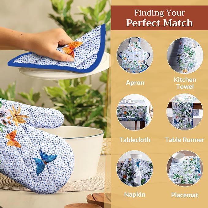 Maison d' Hermine Oven Gloves 100% Cotton Oven Mitt 7" x 13" with Loop Heat Resistant, BBQ, Cooking Gloves, Baking, Grilling, Kitchen, Handling Hot Pans Spring/Summer (Pack of 1, Passiflora)