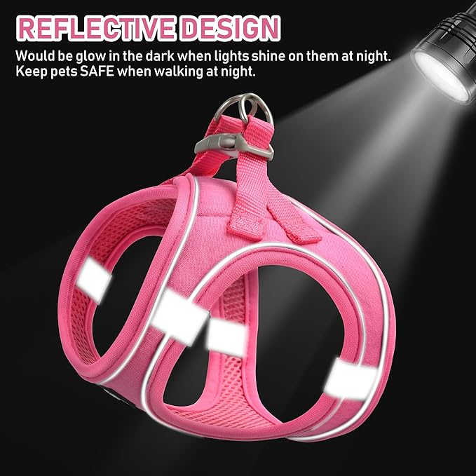 GAMUDA Small Pet Harness Collar and Leash Set, Step in No Chock No Pull Linen Fabric Soft Mesh Dog Vest Harnesses Reflective for Dogs Puppy Cats Kitten Rabbit (Pink, M)