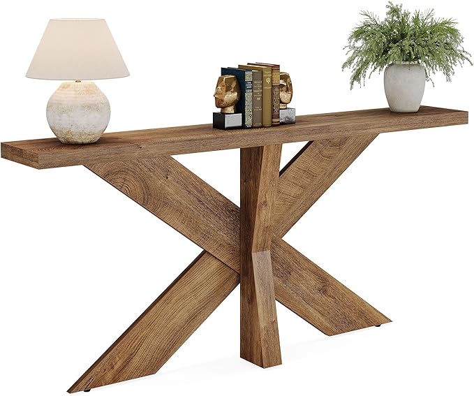 Tribesigns 70.9 Inches Long Sofa Table Behind Couch, Farmhouse Console Entry Table with Wooden Geometric Base for Entryway, Living Room, Oak Brown