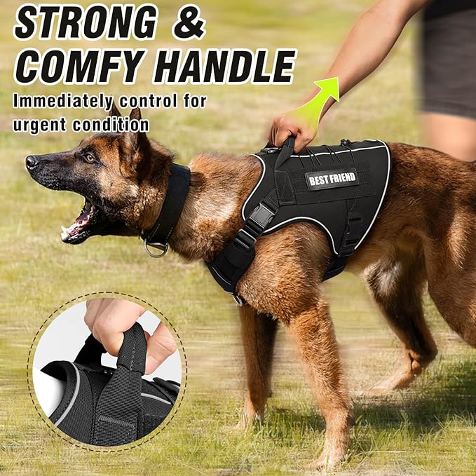 Tactical Dog Harness Medium Sized Dog,No Pull Military Dog Vest with Handle,Reflective Heavy Duty Pet Harness for Walking Hiking Training Black M