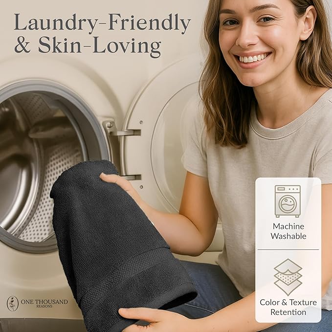 Premium Staple Cotton Bathroom Towel Set - Black 600 GSM 6-Piece Luxury Bath Towel Set 1 Stripe - 2 Bath Towels, 2 Hand Towels & 2 Washclothes Set - High Absorbent & Quick Dry for Gym, Spa, Hotel