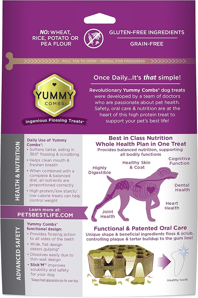 Yummy Combs Dog Dental Treats – Vet VOHC Approved – Delicious Chicken Protein – Removes Tartar with Cleaning Comb Shape – Dental Dog Treats for Small Dogs (12oz, 21 Count)