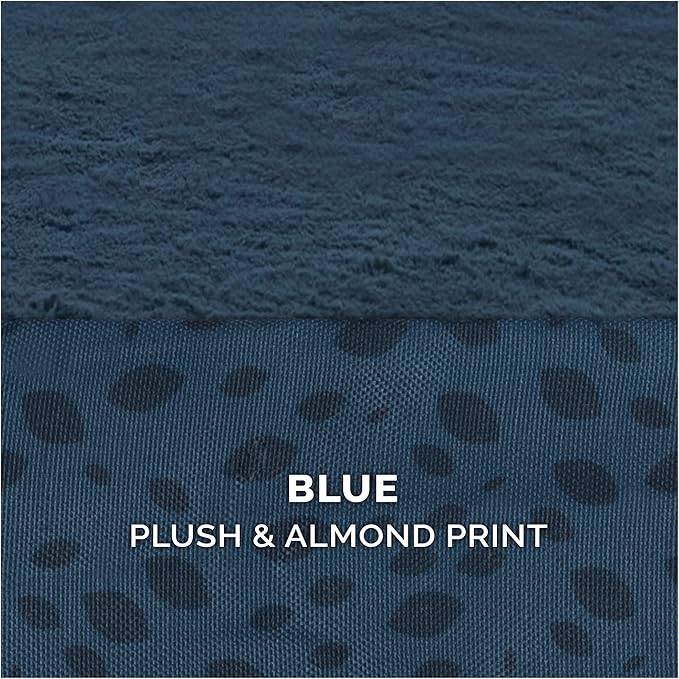 Furhaven Orthopedic Dog Bed for Medium/Small Dogs w/ Removable Bolsters & Washable Cover, For Dogs Up to 35 lbs - Plush & Almond Print L Shaped Chaise - Blue Almonds, Medium
