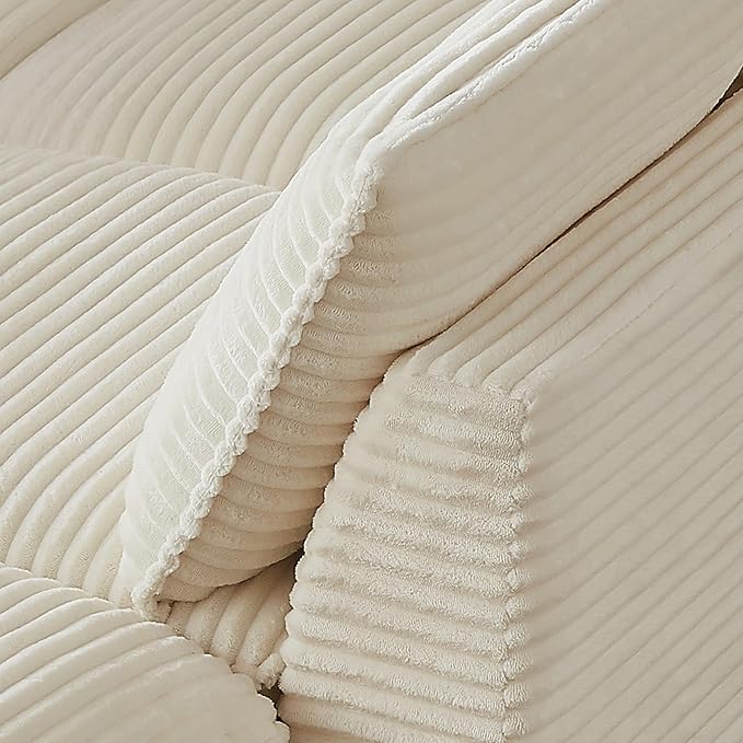 80" Cloud Sectional Couch with L-Shaped Chaise, Corduroy Sectional Sofa with Ottoman, Boneless Couch with Deep Seat in a Box for Living Room, No Assembly Required (White)