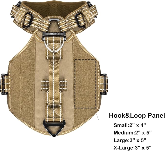 ICEFANG GN8 Tactical Dog Harness with 4X Metal Buckles for Medium Sized Dogs,Reflective in Training Walking K9 Vest,No-Pull Front Leash Clip,Adjustable Pet Harness (Brown, Medium (Pack of 1))