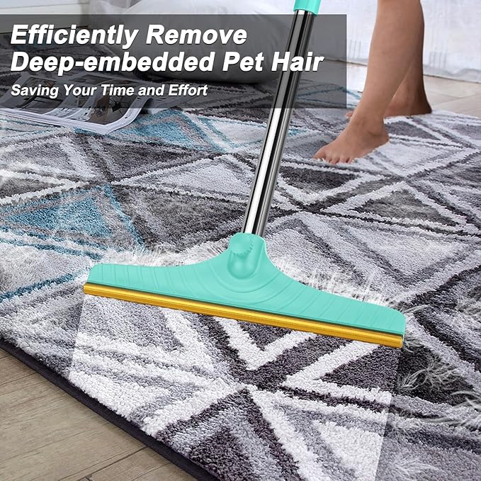 B-Land Carpet Rake for Pet Hair Removal, Reusable Pet Hair Remover with 60” Adjustable Long Handle, Carpet Scraper Dog Cat Hair Remover Tool for Rugs, Mats, Couch, Furniture Blue