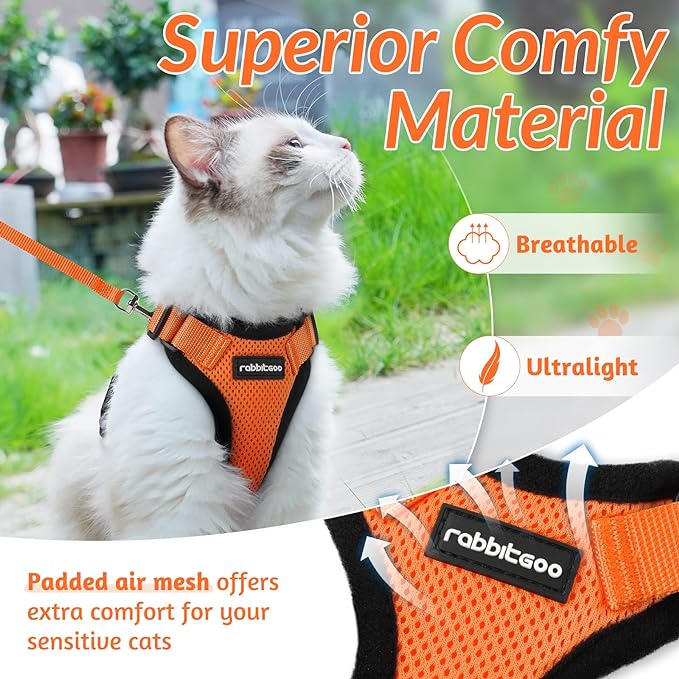 rabbitgoo Cat Harness and Leash for Walking, Escape Proof Soft Adjustable Vest Harnesses for Cats, Easy Control Breathable Reflective Strips Jacket, Orange, XXS
