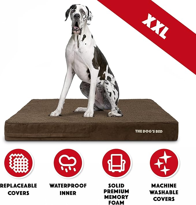 The Dog’s Bed Orthopedic Memory Foam Dog Bed, XXL Brown Plush 54x36, Pain Relief for Arthritis, Hip & Elbow Dysplasia, Post Surgery, Lameness, Supportive, Calming, Waterproof Washable Cover