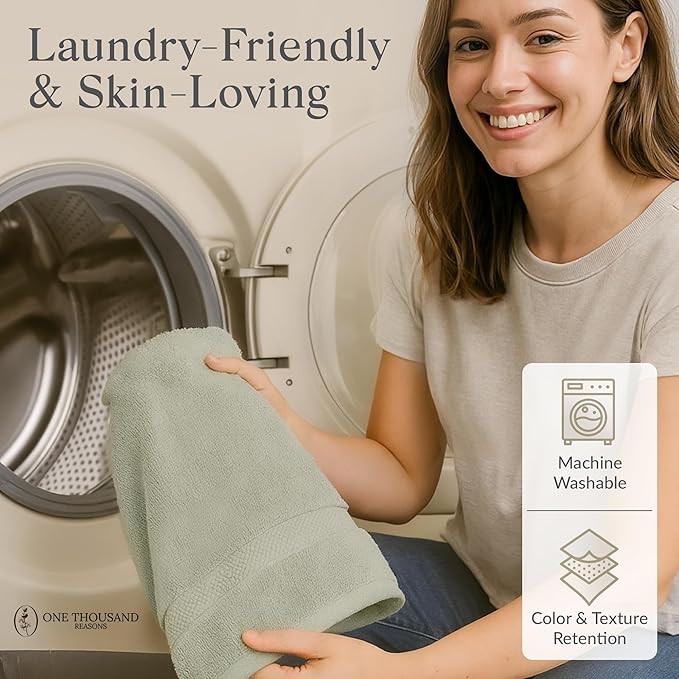 Premium Staple Cotton Bathroom Towel Set - Sage Green 600 GSM 6-Piece Luxury Bath Towel Set 1 Stripe - 2 Bath Towels, 2 Hand Towels & 2 Washclothes Set - High Absorbent & Quick Dry for Gym, Spa, Hotel