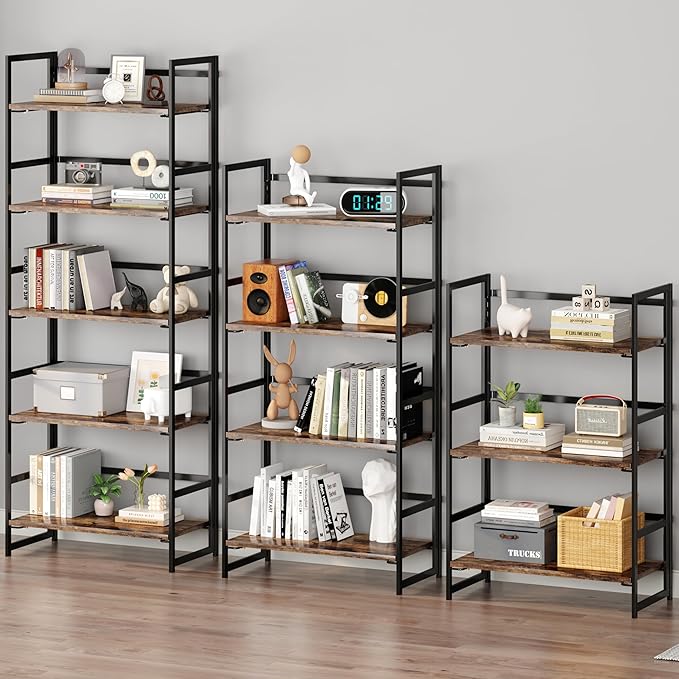BHG Vintage Multifunctional Folding Bookshelf, No-Assembly Plant Stand Storage Rack Shelves for Home Office (Fire, 4-Tier)