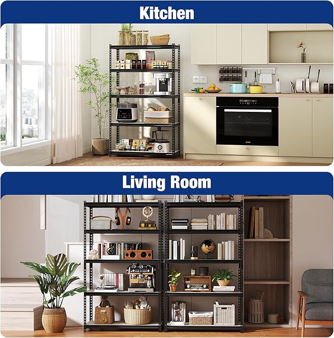 WORKPRO 5-Tier Storage Shelf, 72" H Heavy Duty Adjustable Garage Shelving Unit 2180LBS Capacity, for Basement, Kitchen, Pantry, 35.4”Wx15.7”Dx72”H, Black