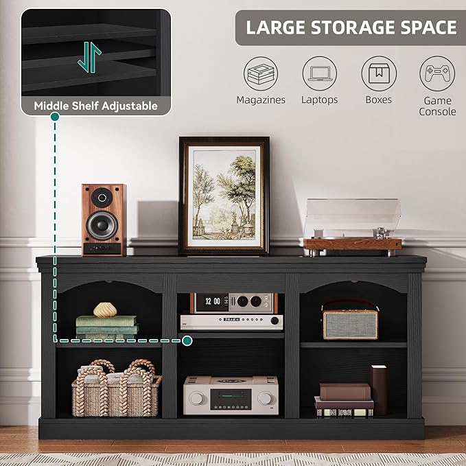 YITAHOME Farmhouse TV Stand for 65 Inch TV, Entertainment Center with Adjustable Shelf, Large TV Console Table for Living Room (Black)