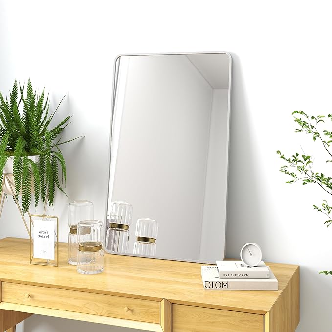 20x30 Rectangle Mirror Full Length Wall Mounted Hanging or Against Wall Metal Frame Dressing Make-up Mirrors for Entryway Bedroom Bathroom Living Room 20 30 inch Silver