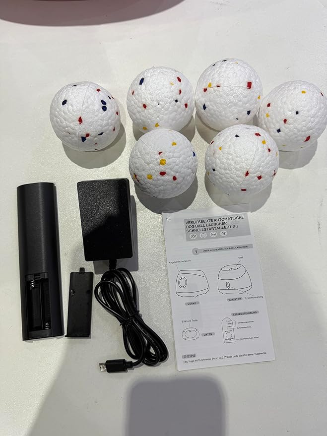 Automatic Dog Ball Thrower Launcher Interactive Toys, Auto Dog Ball Launcher for Medium to Large Dogs, Remote Control Tennis Balls Machine for Dogs, Pet Mental Stimulation Toys, with 6 Balls