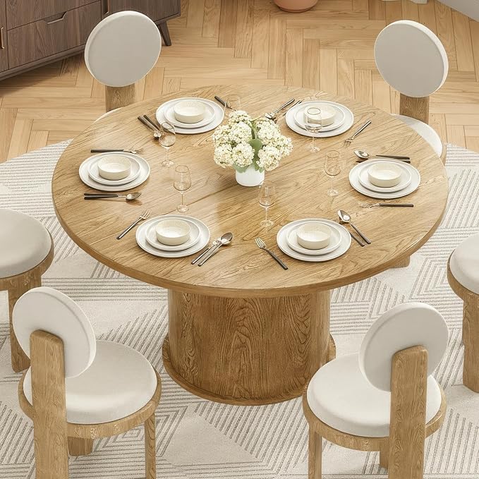 Farini 43" Round Dining Table for 4-6,Modern Kitchen Room Table with Wood Top & Sturdy Metal Base,Walnut