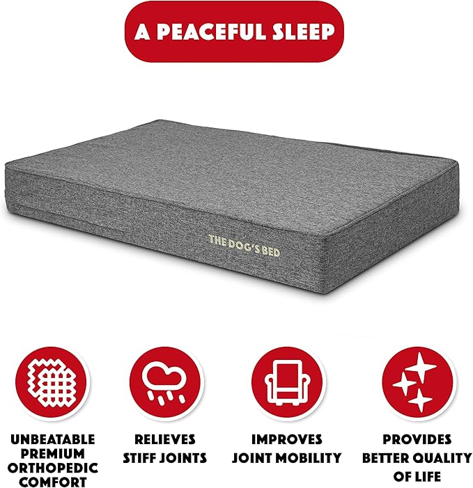 The Dog’s Bed Orthopedic Memory Foam Dog Bed, XL Grey Linen 46x28, Pain Relief for Arthritis, Hip & Elbow Dysplasia, Post Surgery, Lameness, Calming, Waterproof Washable Covers