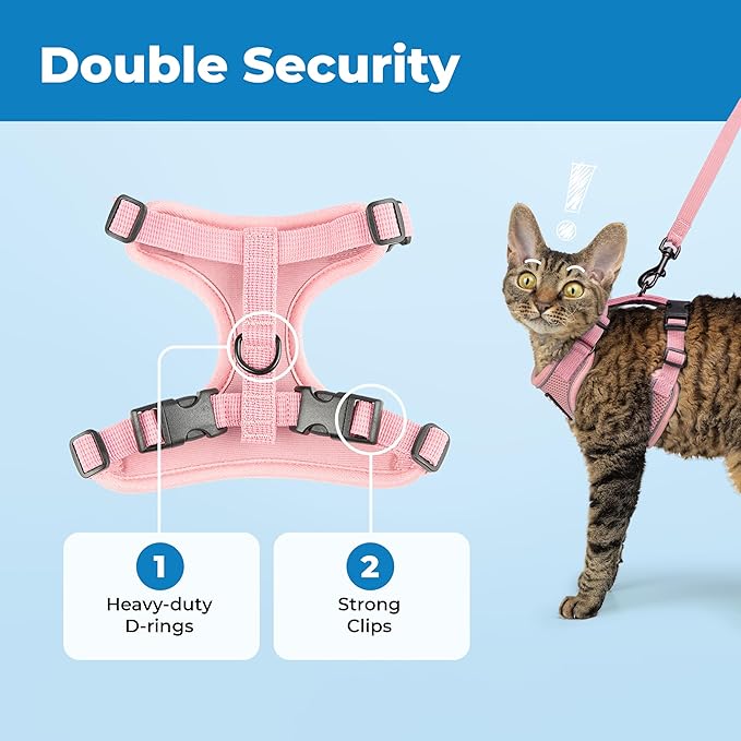 Voyager Escape Proof Cat Harness and Leash Set with Reflective Stitching, Neoprene Handle 5ft - Supports Small, Medium and Large Cats, Kittens for Walking by Best Pet Supplies - Pink, XXS