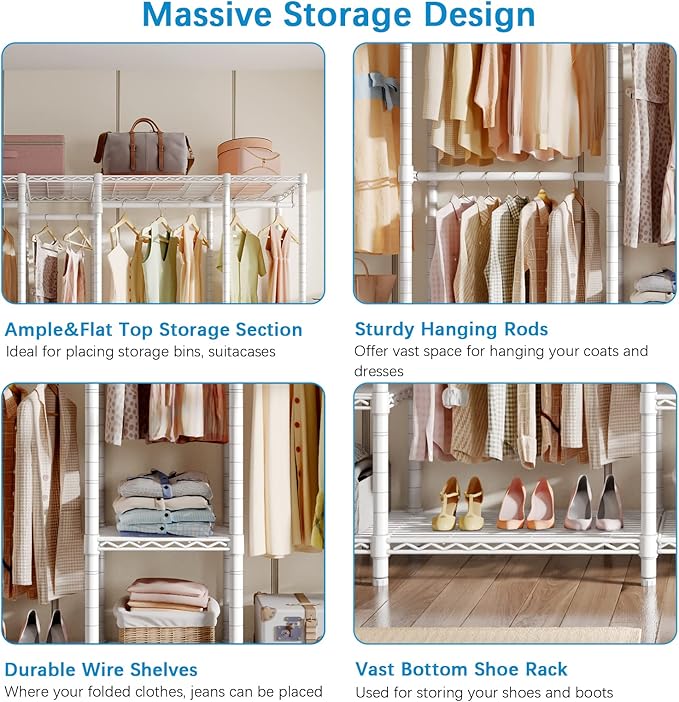 VIPEK V50 Extra Large Portable Closet Rack Bedroom Armoire Freestanding Wardrobe Closet, Heavy Duty Multi-Functional Metal Clothing Rack for Hanging Clothes, Max Load 1300lbs, White