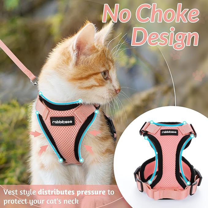 rabbitgoo Cat Harness and Leash for Walking, Escape Proof Soft Adjustable Vest Harnesses for Cats, Easy Control Breathable Reflective Strips Jacket, Light Salmon Pink, M