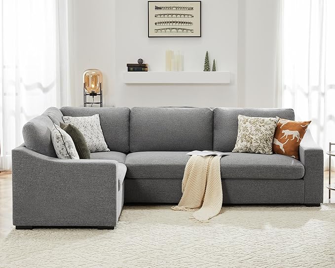 ABCASA 112" Convertible Sectional Sofa, Large L Shaped Couch with Detachable Sofa Cover, Modular Couch for Living Room, Breathable Linen Fabric Corner Sofa for Apartment, Grey