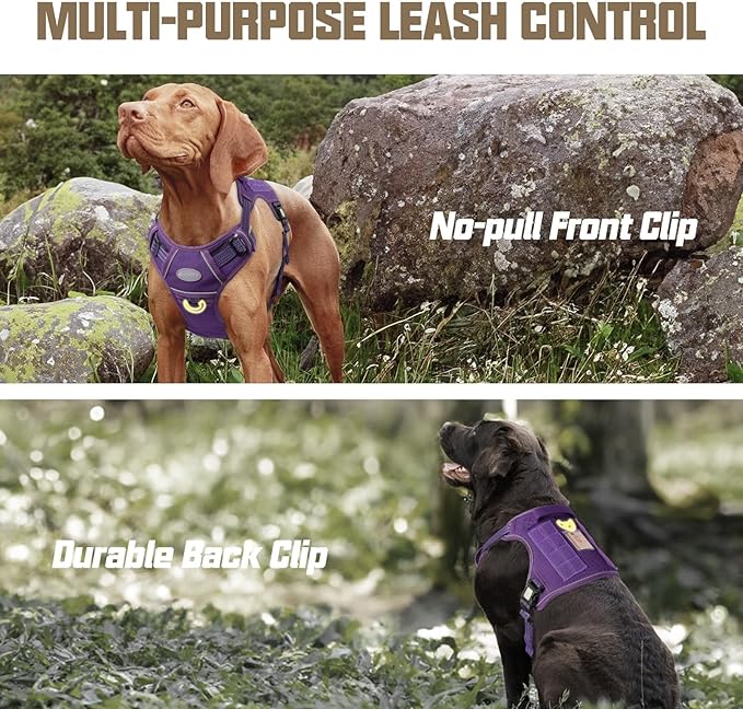 AUROTH Tactical Dog Harness for Large Dogs - Purple, No Pull, Adjustable, Reflective, Molle System for Gear Carrying