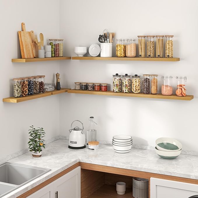 Heimlove 55 Inch Floating Shelves for Wall,Extra Long Mounted Storage Wall Shelves with Invisible Metal Bracket for Bedroom Living Room Kitchen Office Set of 2,Oak Color