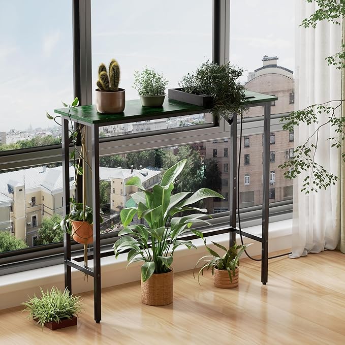 Narrow Console Table with Led Light and Charging Station,29.5" Small Entryway Table,Display Table,Entryway Hallway Thin Sofa Table Behind Sofa, Small Spaces, Living Room, Green and Black