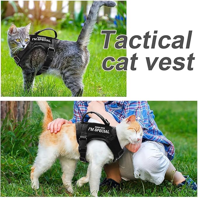 Forestpaw Cat Harness Escape Proof for Walking,Adjustable Cat Vest Harness with Soft Mesh Padded,Tactical Cat Harness with Control Handle,Molle Patches,Black