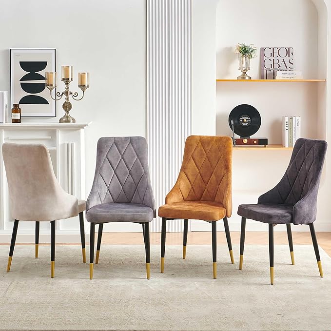 NORDICANA Upholstered Velvet Dining Chair Set of 2, Mustard Armless Side Chair with Metal Legs for Home Kitchen