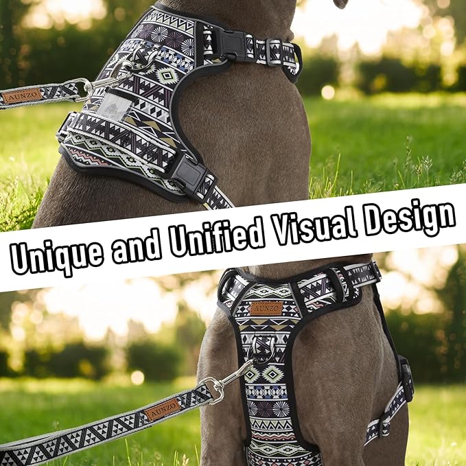 Light Dog Harness for Small Sized Dog Breeds, No Pull Pet Harness with 2 Leash Clips, Adjustable Soft Padded Dog Vest, Reflective Pet Oxford Vest, Puggle, Terriers, Beagle, Black Ethnic, Small