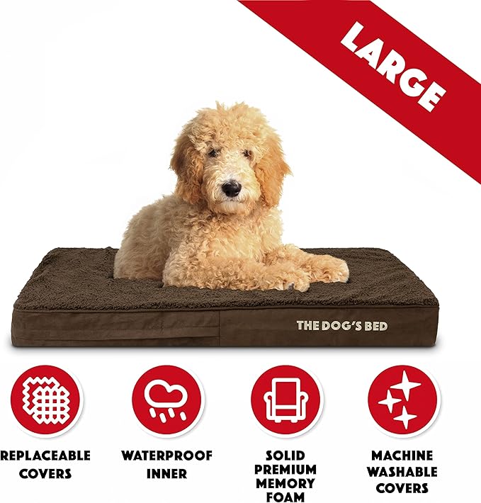 The Dog’s Bed Orthopedic Memory Foam Dog Bed, Large Brown Plush 40x25, Pain Relief for Arthritis, Hip & Elbow Dysplasia, Post Surgery, Lameness, Supportive, Calming, Waterproof Washable Cover