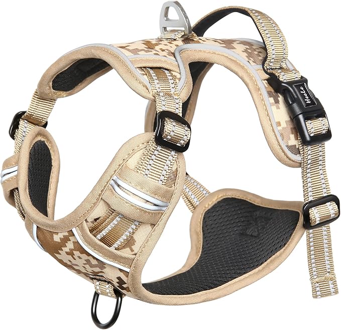HEELE Dog Harness, No Pull Adjustable Padded Reflective Harness for Small Medium Large Dogs with Handle for Walking Training, Camo Tan, M