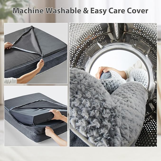 WNPETHOME Orthopedic Dog Beds for Large Dogs, Waterproof Memory Foam Large Dog Bed with Sides, Non-Slip Bottom and Egg-Crate Foam Big Pet Couch Bed with Washable Removable Cover,