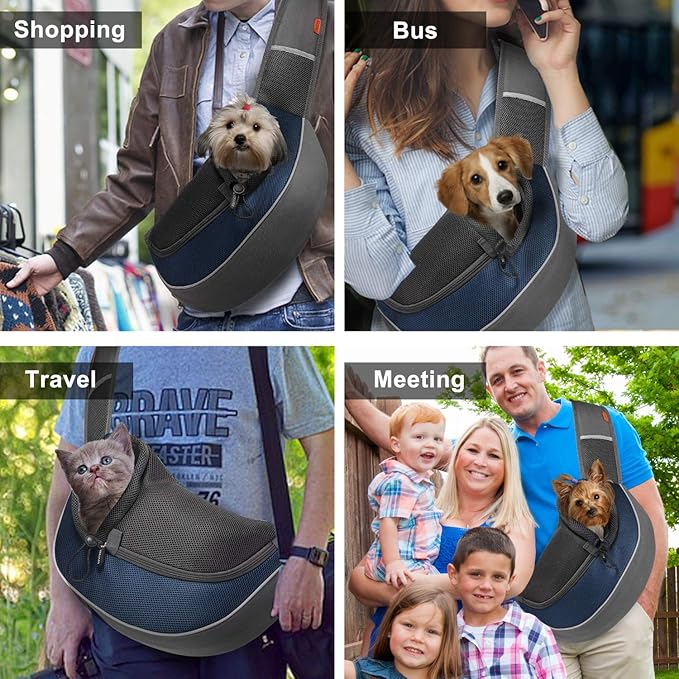 FDJASGY Pet Sling Carrier for Small Dogs Cats,Breathable Mesh Travelling Hand Free Puppy Backpack with Pouch and Adjustable Strap Carrier