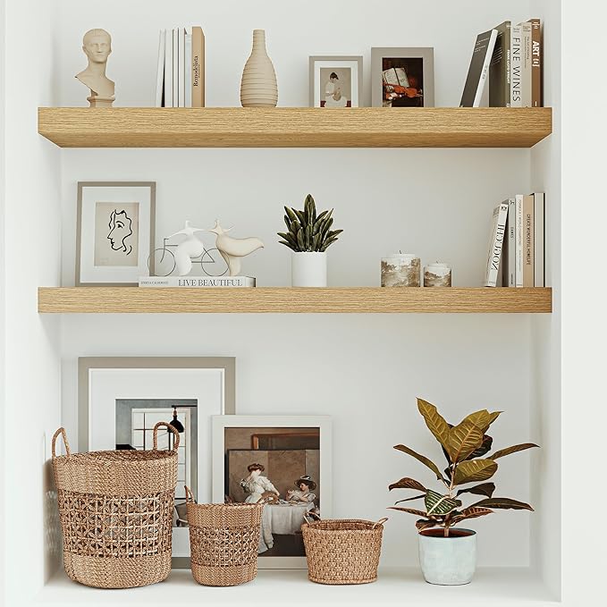 Vivelove 10 inches Deep Floating Shelves 36 inch Long, Single Wall Shelves Heavy Duty 70 lbs for Bedroom, Bathroom, Living Room, Kitchen, Office, Modern Shelf Home Decor, Set of 1, Oak