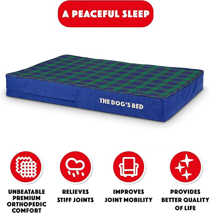 The Dog’s Bed Orthopedic Memory Foam Dog Bed, Medium Black Watch Tartan 34x22, Pain Relief Arthritis, Hip & Elbow Dysplasia, Post Surgery, Lameness, Supportive, Calming, Waterproof Washable Cover