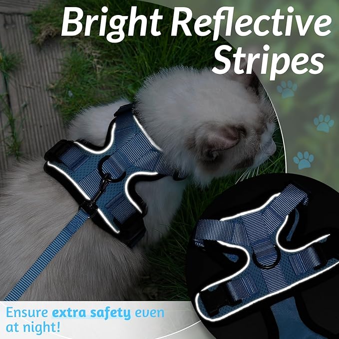 rabbitgoo Cat Harness and Leash for Walking, Escape Proof Soft Adjustable Vest Harnesses for Cats, Easy Control Breathable Reflective Strips Jacket, Light Blue, XXS