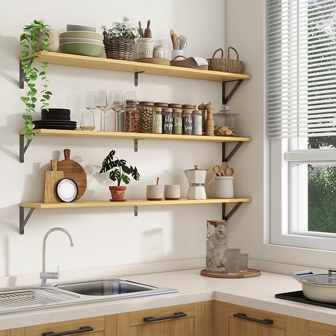 Axeman 48 Inch Floating Shelves | 8 Inch Deep Oak Wall Shelves Set of 2 | 47.3W x 8D Rustic Wood Shelves for Bookshelf Living Room Bedroom Home Office Bathroom