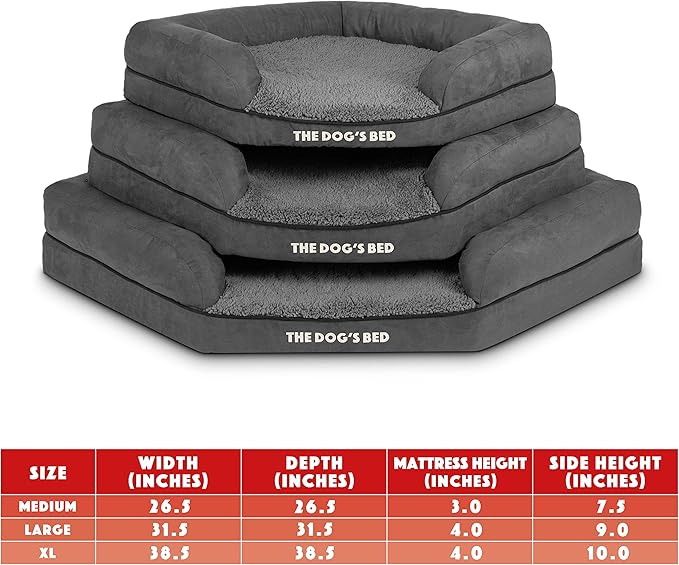 The Dog’s Bed Memory Foam Waterproof Corner Dog Bed, Medium, Grey Plush, Eases Arthritis & Hip Dysplasia Pain, Therapeutic & Supportive, Washable Plush Fabric Cover