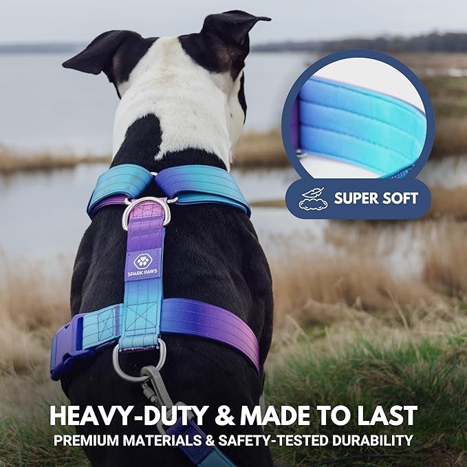 Spark Paws No Pull Dog Harness for Large Dogs, Heavy Duty Dog Harness for Big Strong Breeds, Adjustable, Y Shaped Padded Halter Design with Front Clip - 90s Retro – L