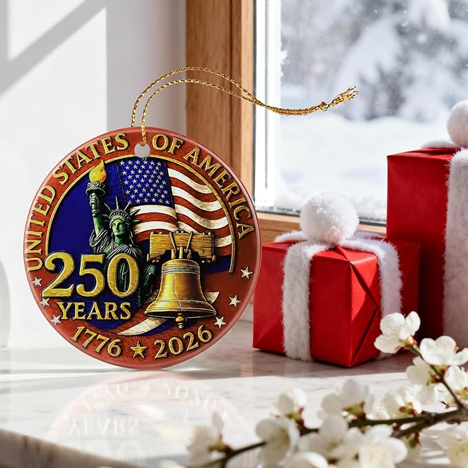 250 Years of America Ornament | Patriotic Christmas Ornament, Christmas Decoration, Hanging Ornaments for Tree | 1776-2026 Liberty Bell Decor, American Independence Day, July 4 Decor | Gift Exchange