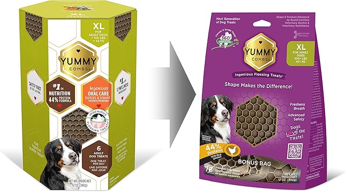 Yummy Combs Dog Dental Treats – Vet VOHC Approved – Delicious Chicken Protein – Removes Tartar with Cleaning Comb Shape – Dental Dog Treats for Extra Large Dogs (12oz, 6 Count)