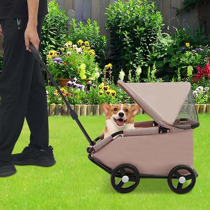Small Dog Stroller, Pet Stroller for Shopping Walking, 4 Wheels Folding Dog Cart, for Cats/Dogs Weighing Less Than 15.43 Pounds (Pink)