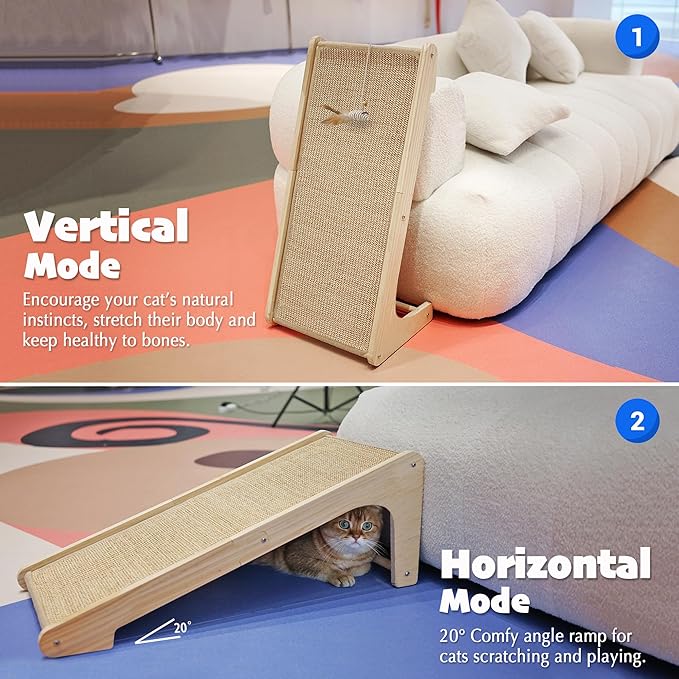 PETKARAY Cat Scratcher, Cat Sisal Scratching Ramp, L Shape Cat Scratch Pad for Indoor Cats, Wall Furniture Protector with Catnip Large