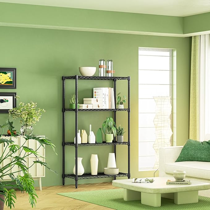 IZEUK 4 Tier Black Metal Storage Shelves, Heavy Duty Wire Shelving Rack for Garage, Kitchen, Bathroom, or Laundry Organization, 1000 lbs Capacity, 13.8" D x 35.4" W x 59.5" H