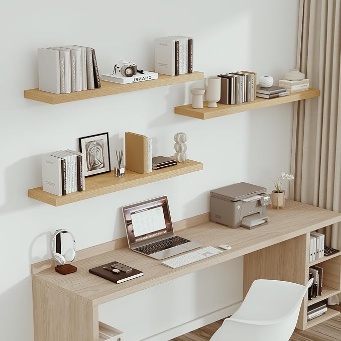 Vivelove Single Floating Shelves Oak 48 Inches, 48 x 10 inch Deep x 1.8 in Thick, Long Wall Shelves Heavy Duty 80 lbs for Bedroom, Living Room, Kitchen, Office, Modern Shelf Book Home Decor