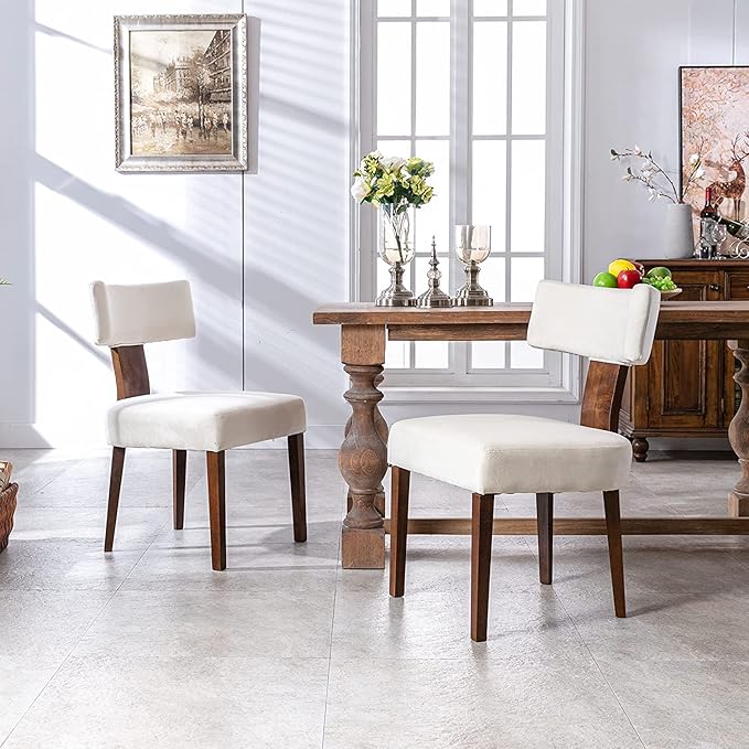 Dining Chairs Set of 4 Modern Dining Chair with Wood Legs, Upholstered Velvet Dining Chairs for Dining Room, Kitchen, Vanity, Living Room, Cream